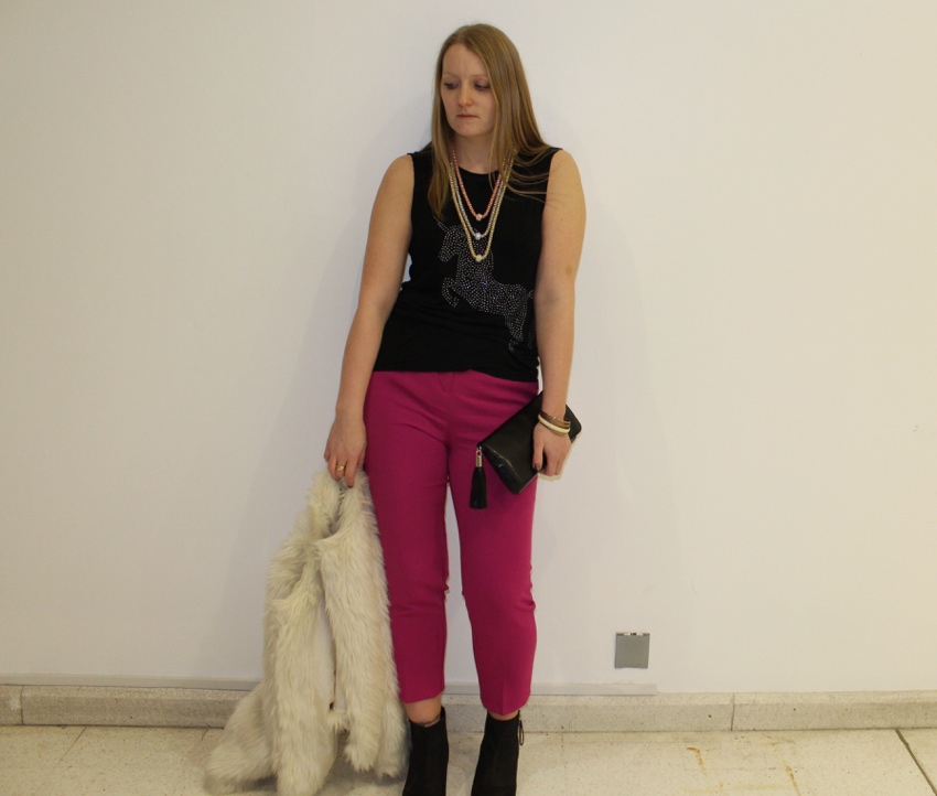 Asos pink trousers Primark faux fur gold W=850 H=722 Asos-pink-trousers-Primark-faux-fur-gold