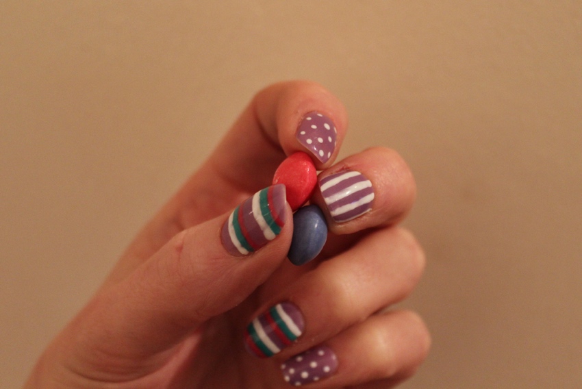 Candy-coloured-striped-dotted-nail-art