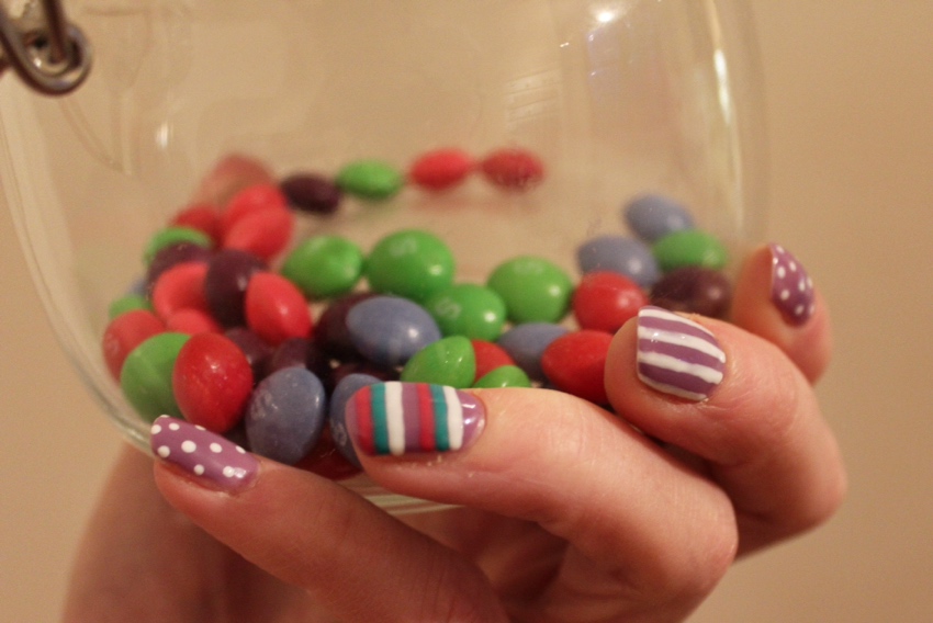 Candy-coloured-striped-dotted-nail-art