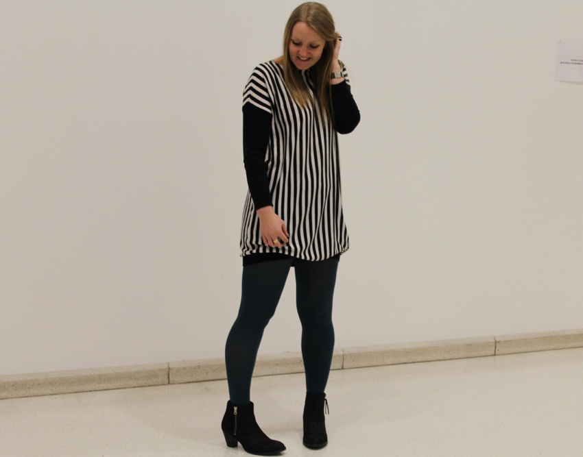 Monochrome-striped-dress-green-tights-ankle-boots