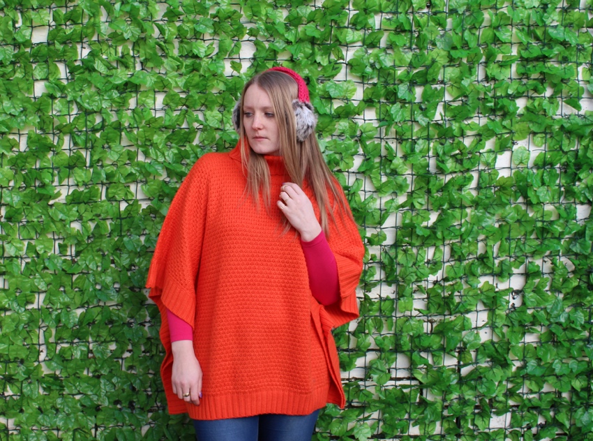 Orange-poncho-pink-faux-fur-ear-muffs