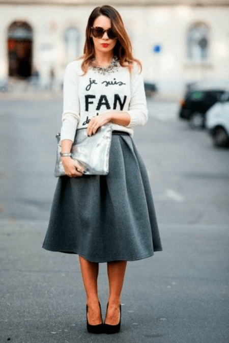 Pinterest full skirt slogan jumper street style W=450 H=673 Pinterest-full-skirt-street-style-slogan-jumper