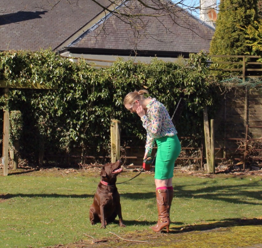Green pencil skirt knee high boots pockets labrador W=850 H=807 Green-pencil-skirt-knee-high-pocketed-boots-street-style