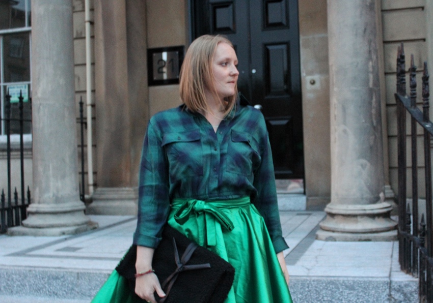 Green outfit diy full skirt tartan shirt W=850 H=596 Green-outfit-DIY-full-skirt-tartan-shirt