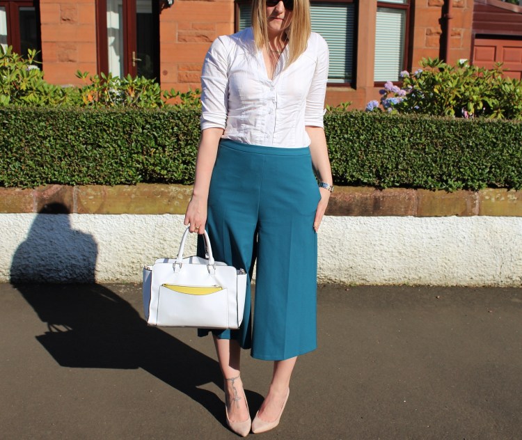 Blue culottes workwear street style Glasgow W=750 H=632 Blue-culottes-work-wear-street-style-Glasgow