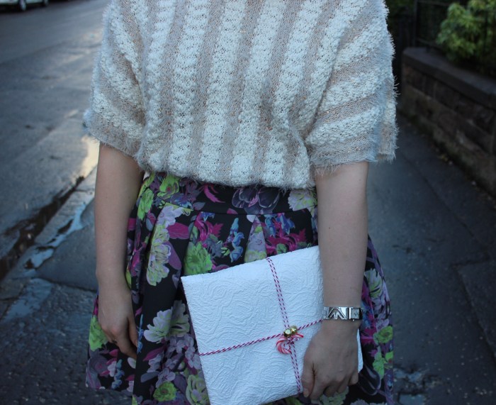 Full floral skirt sparkly jumper Christmas outfit W=700 H=571 Full-floral-skirt-sparkle-jumper-Christmas-outfit